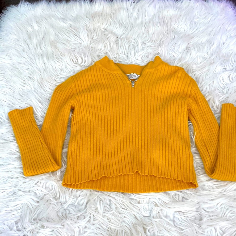 yellow cropped half zip long sleeve